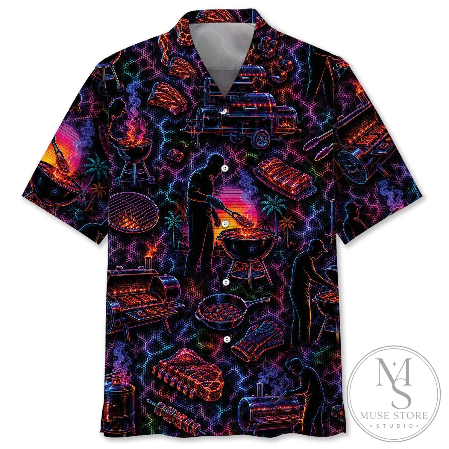 Neon Barbecue Grilling Party Hawaiian Shirt for Men and Women