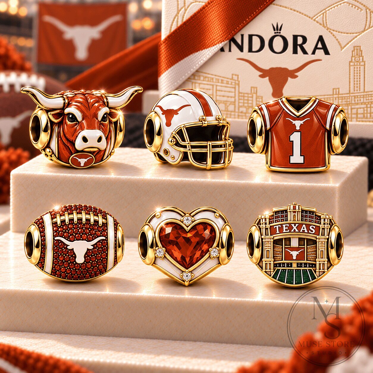 University of Texas Longhorns Football Charm Bracelet Bead Set