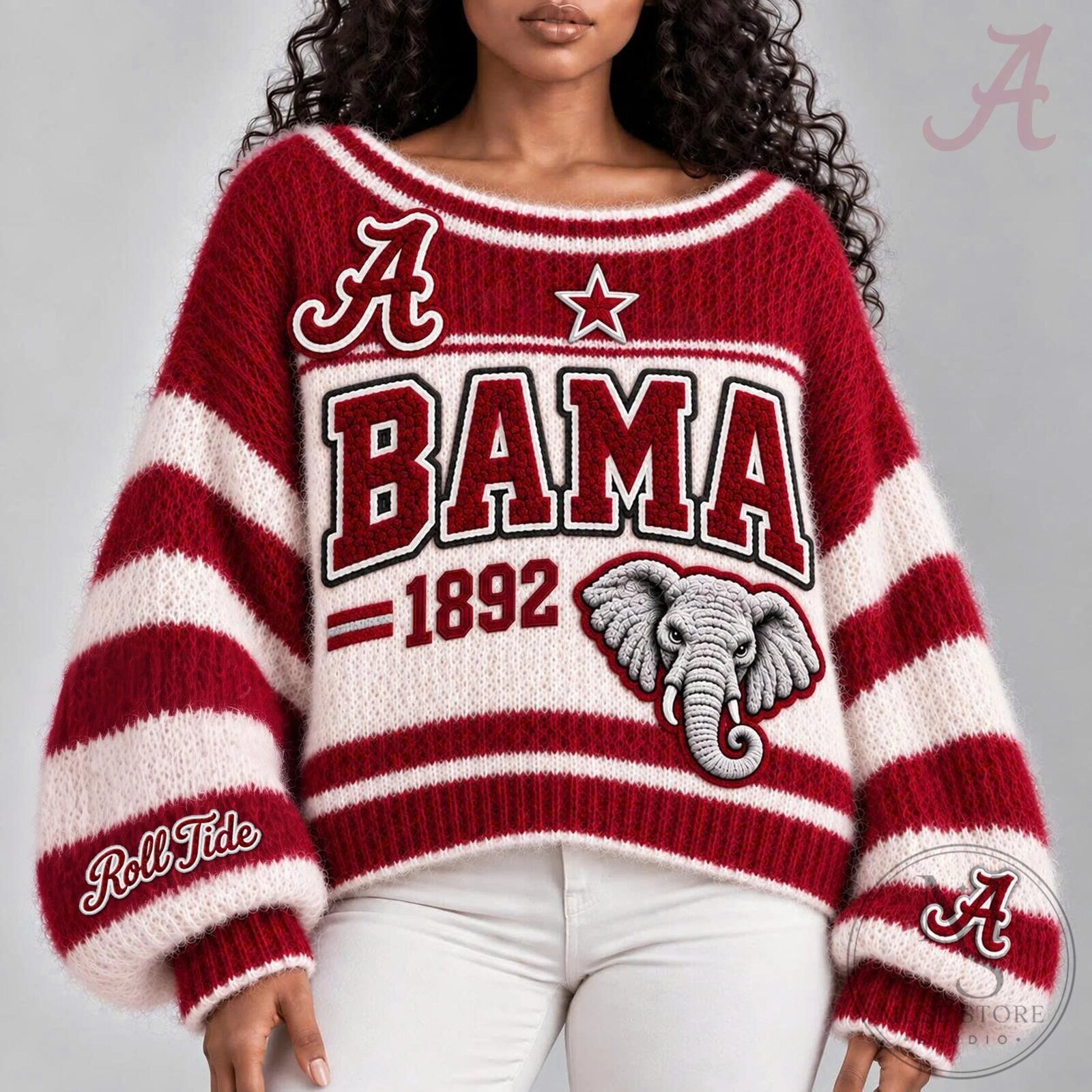 Alabama Crimson Tide Elephant Mascot 1892 Roll Tide Striped Sweatshirt