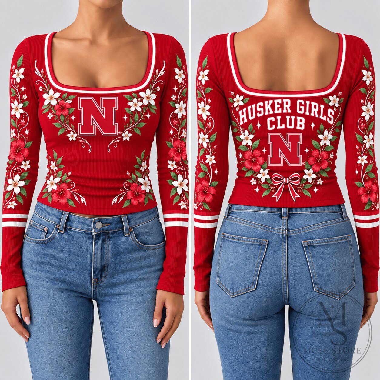 Nebraska Cornhuskers Women's Floral Husker Girls Club Long-Sleeve Shirt