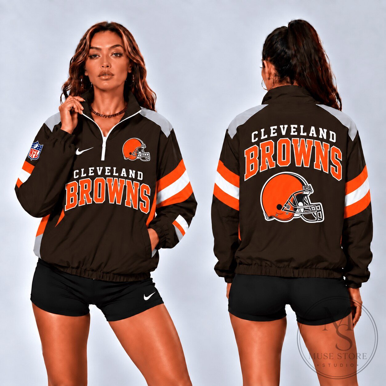 Cleveland Browns National Football League Retro Colorblock Quarter Zip Jacket