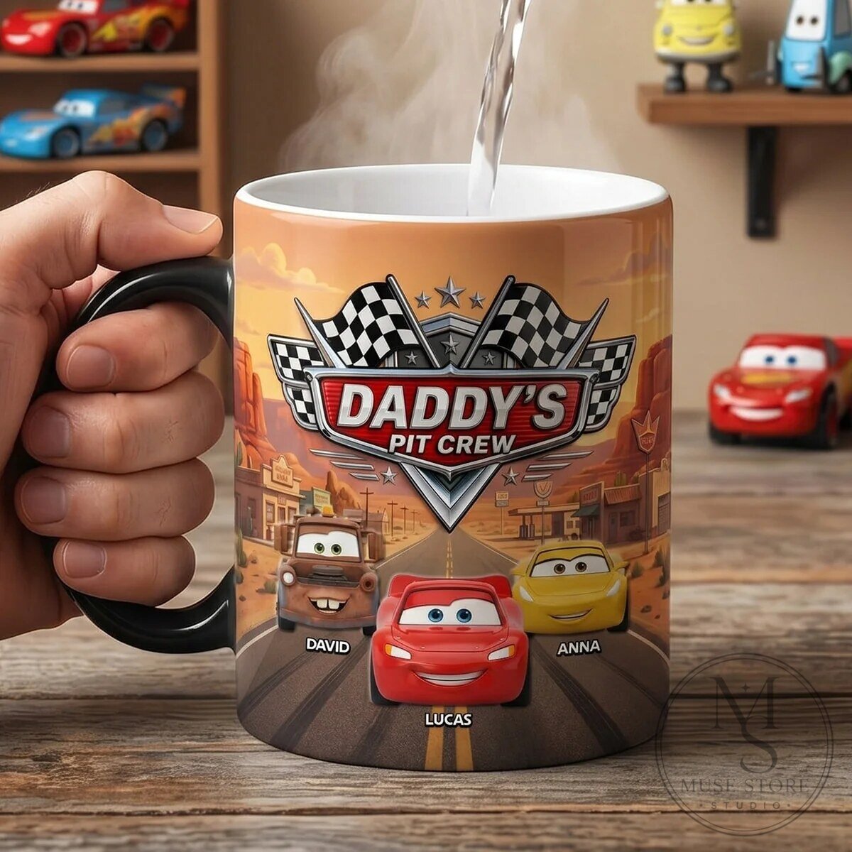 Daddy's Pit Crew Magic Mug - Personalized Disney Cars Coffee Cup Gift 9 Daddy