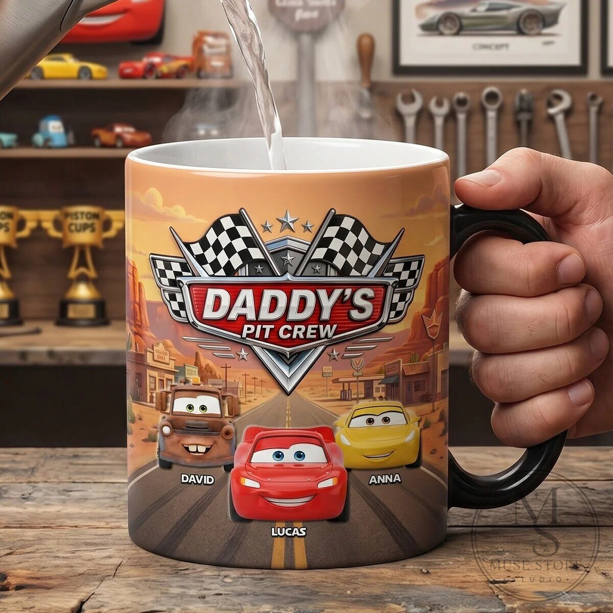 Daddy's Pit Crew Magic Mug - Personalized Disney Cars Coffee Cup Gift 10 Daddy