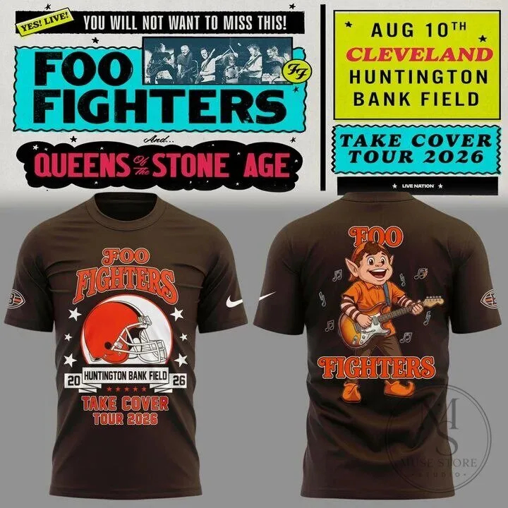 Cleveland Browns Foo Fighters Take Cover Tour 2026 Concert T-Shirt