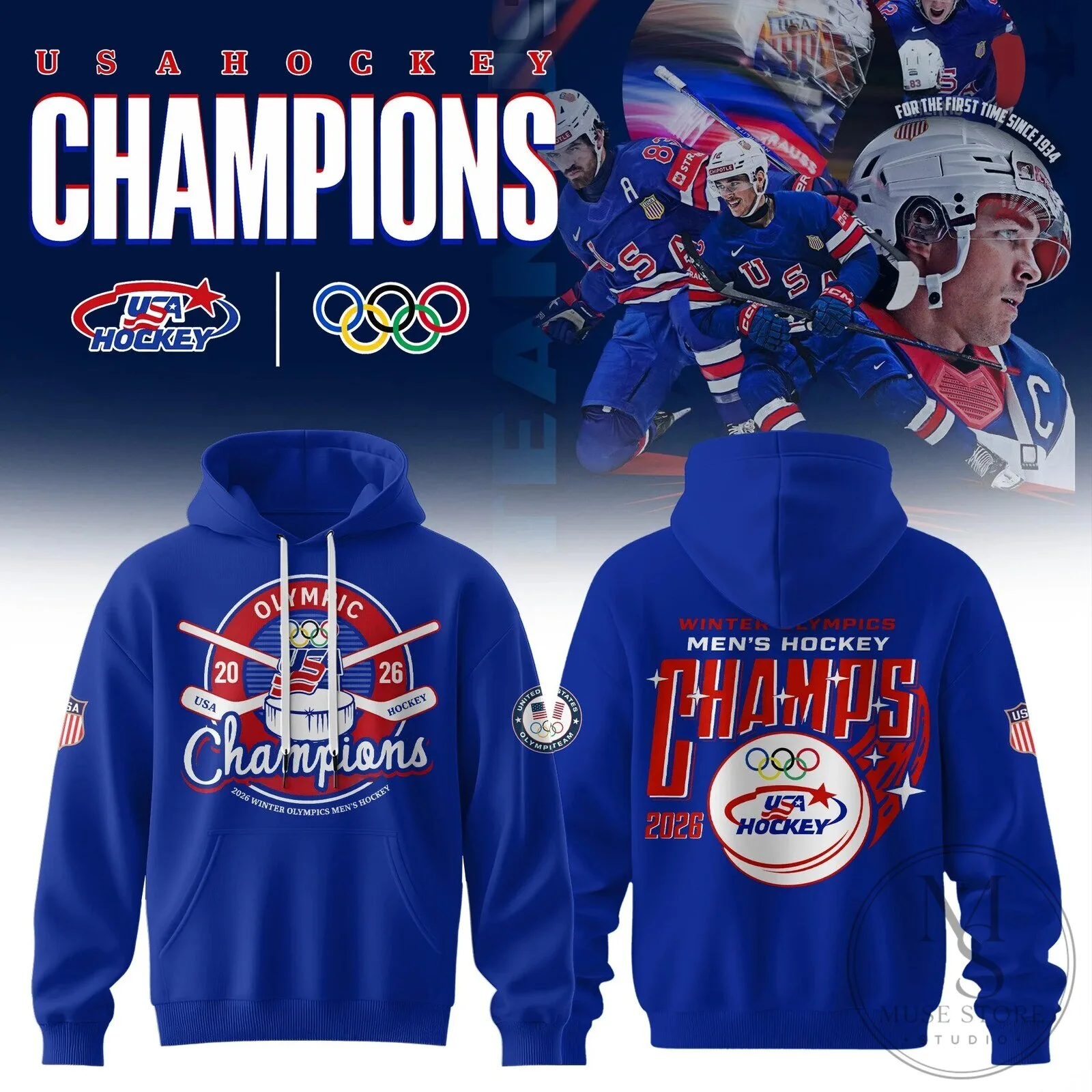 USA Hockey 2026 Winter Olympics Men's Ice Hockey Champions Hoodie
