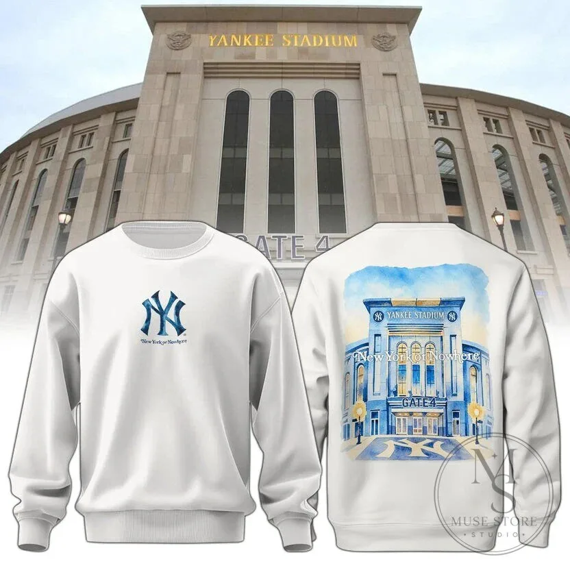 New York Yankees Baseball Team Yankee Stadium White Crewneck Sweatshirt