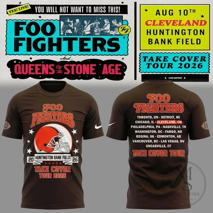 Foo Fighters Cleveland Browns Take Cover Tour 2026 T-Shirt 4 Foo Fighters Cleveland Browns Take Cover Tour 2026 T-Shirt