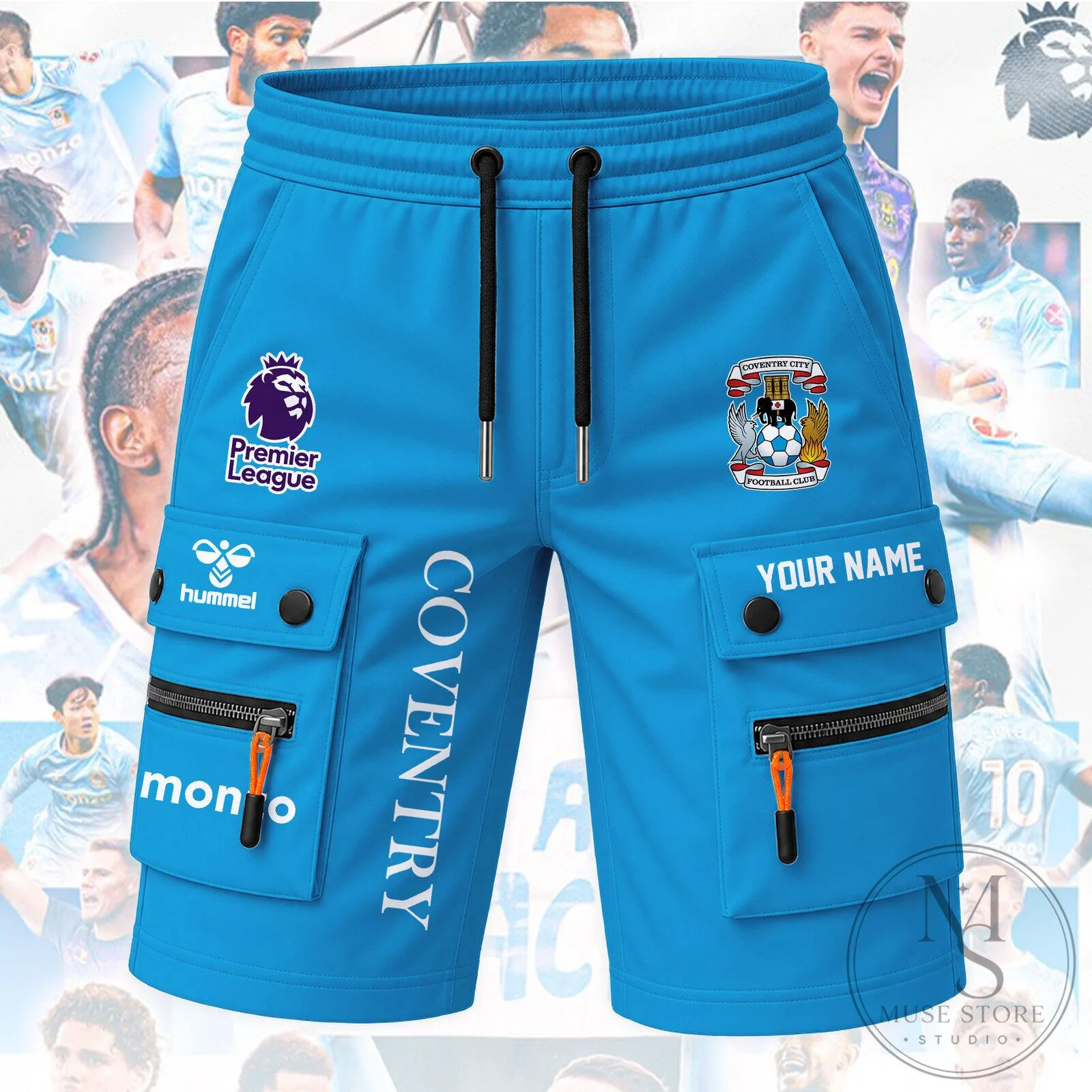 Sky Blue Cargo Shorts for Coventry City Football Club in the Premier League
