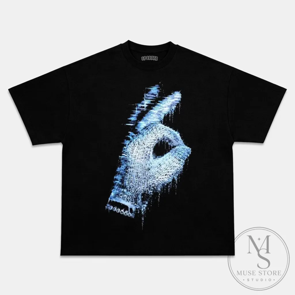 Drake Ice Hand Glitch Effect Graphic Black T-Shirt Drake Ice Hand Glitch Effect Graphic Black T-Shirt