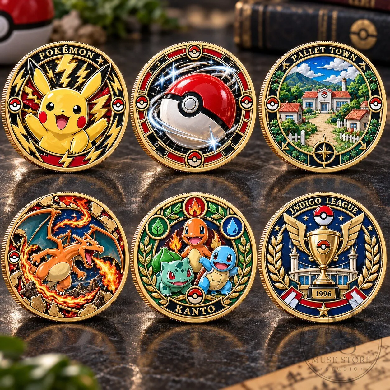 Pokemon Pikachu Charizard Kanto Indigo League Commemorative Coin Set