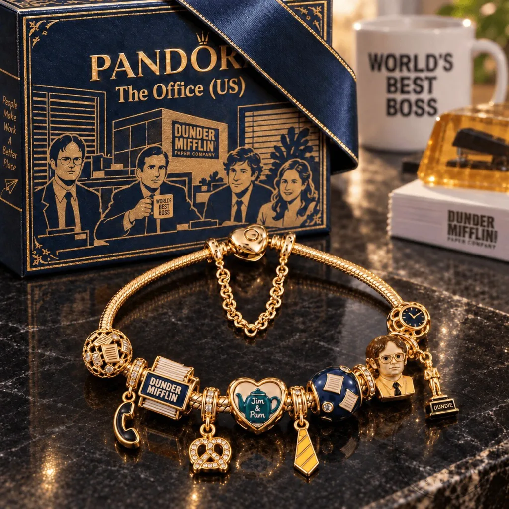 The Office Dunder Mifflin Jim and Pam Gold Charm Bracelet The Office Dunder Mifflin Jim and Pam Gold Charm Bracelet