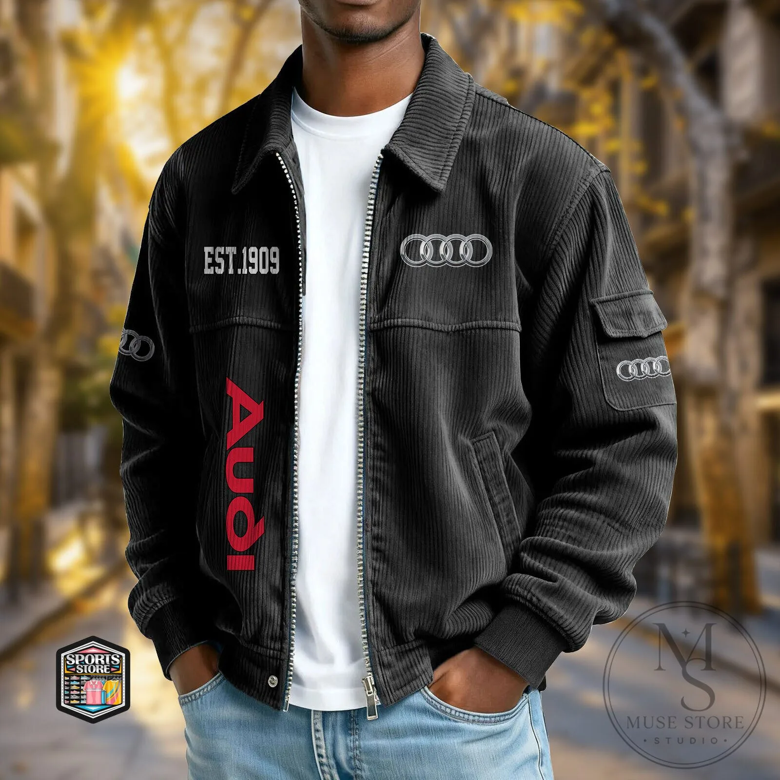 Audi Motor Company Est 1909 Corduroy Bomber Jacket