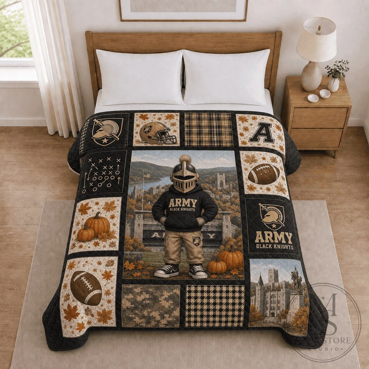 Army Black Knights Football Team Fall Season Quilted Blanket