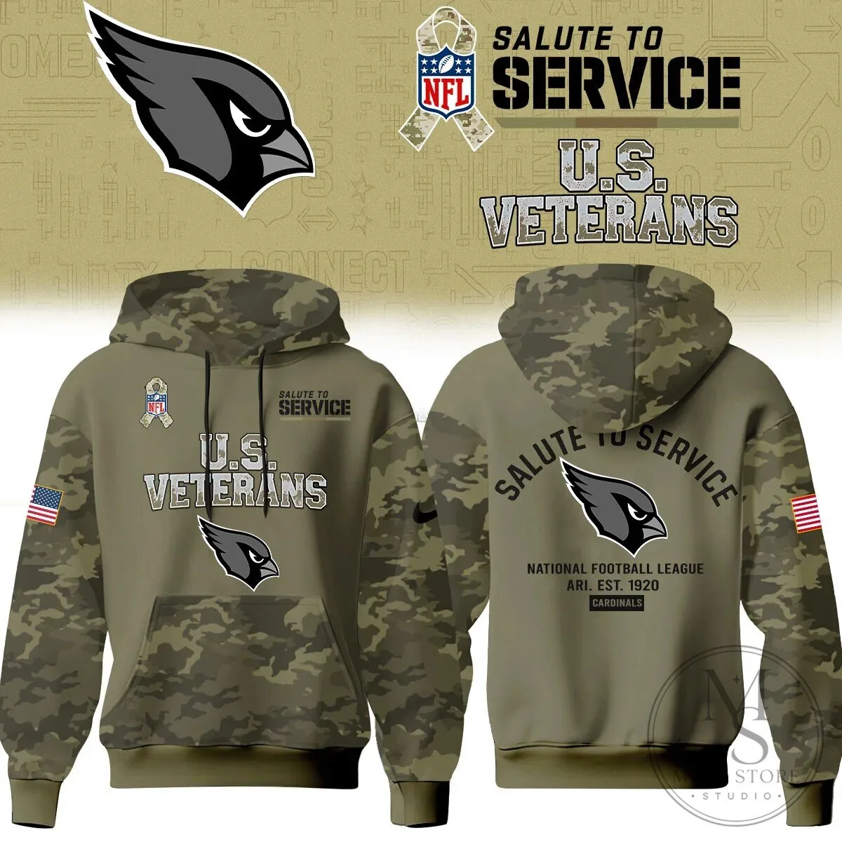 Arizona Cardinals Salute To Service United States Veterans Camouflage Hoodie