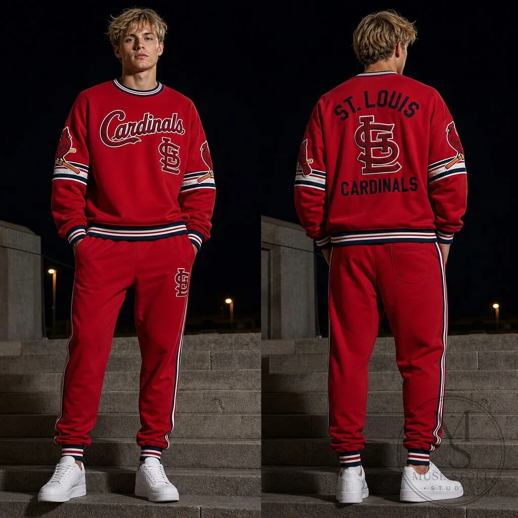 St. Louis Cardinals Baseball Team Red Crewneck Sweatshirt and Jogger Pants Set
