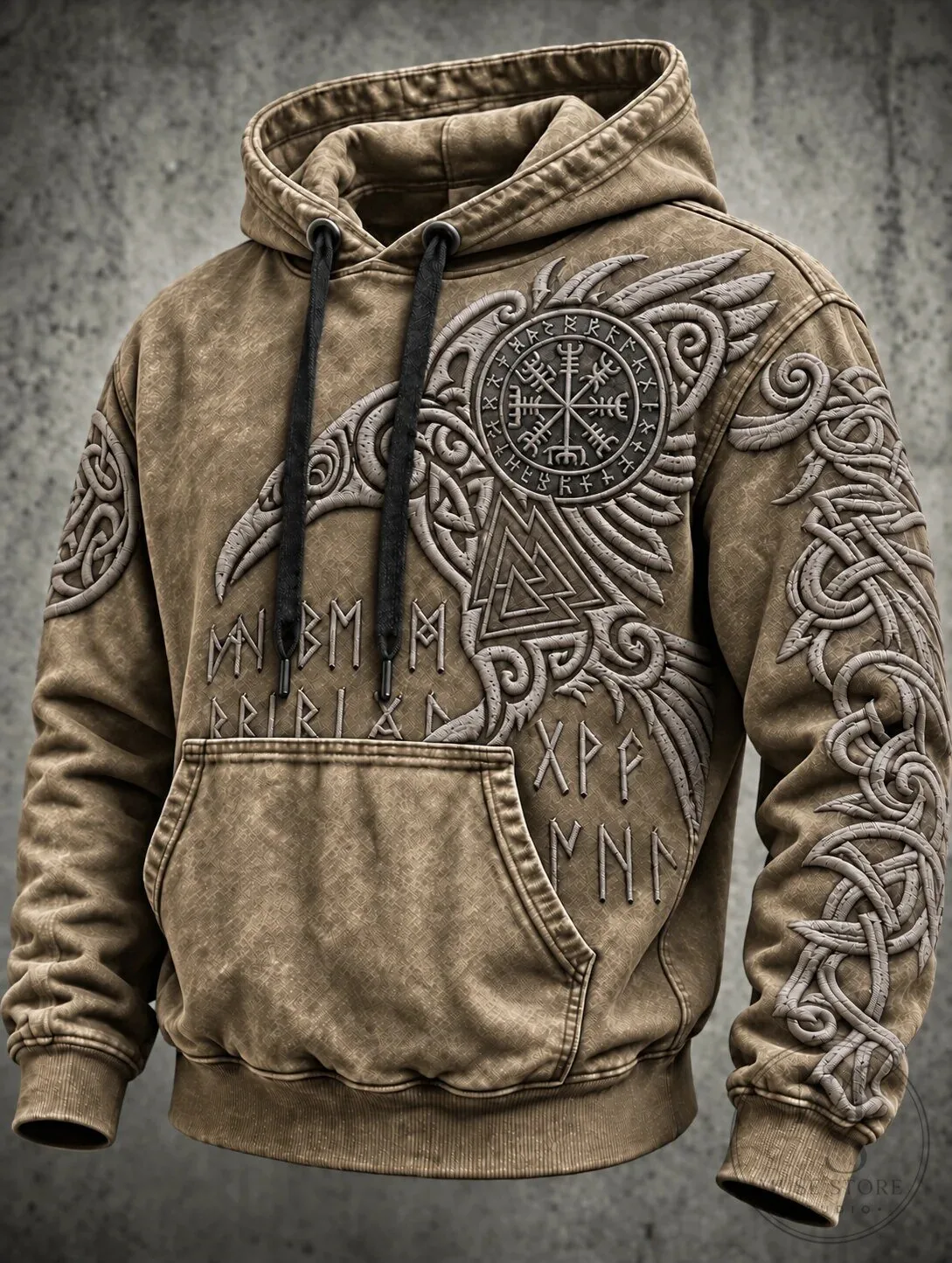 Viking Raven Vegvisir Runic Knotwork Norse Mythology Hoodie