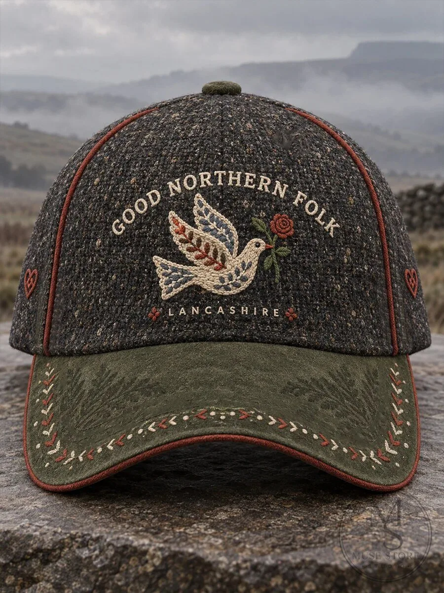 Good Northern Folk Lancashire Embroidered Dove Rose Cap Hat