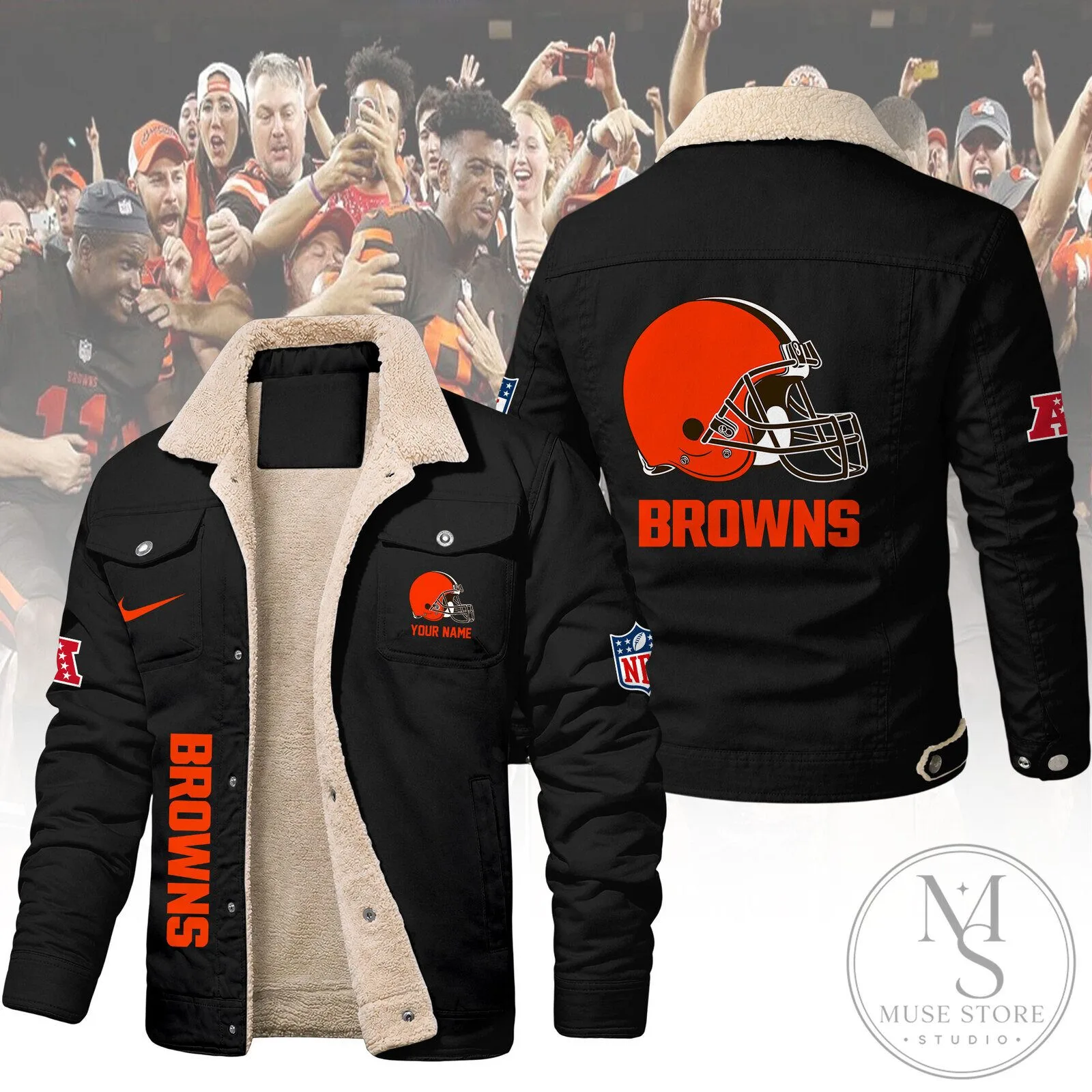Cleveland Browns Football Team Sherpa Fleece Winter Jacket