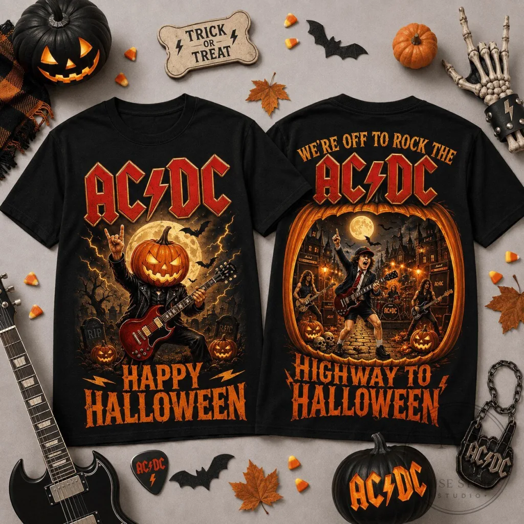 Halloween Pumpkin AC/DC Highway to Halloween Rock Band T-Shirt 33 Halloween Pumpkin AC/DC Highway to Halloween Rock Band T-Shirt