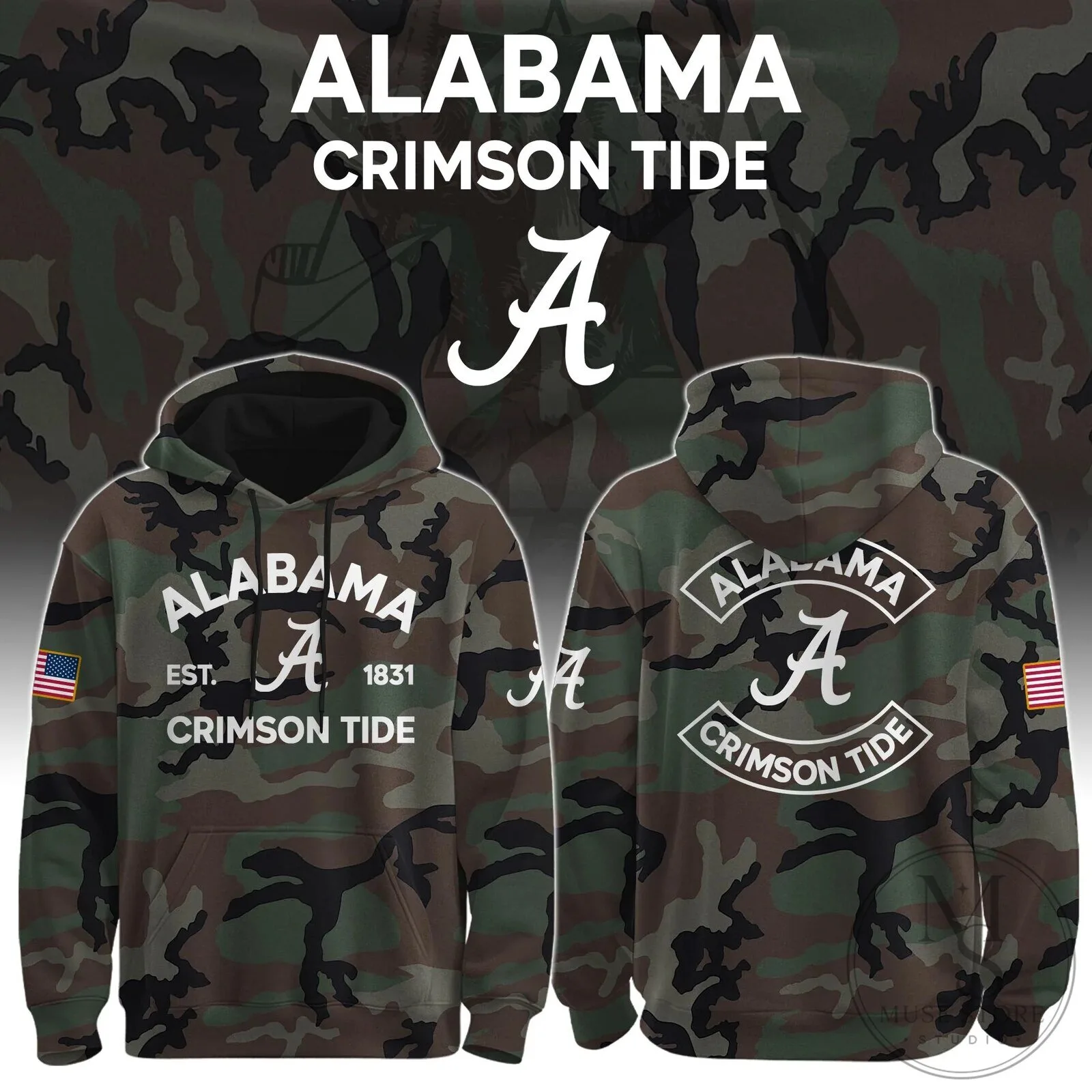Alabama Crimson Tide Camouflage Hoodie with American Flag