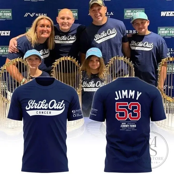 Boston Red Sox Strike Out Cancer Jimmy Fund Navy Blue T-Shirt