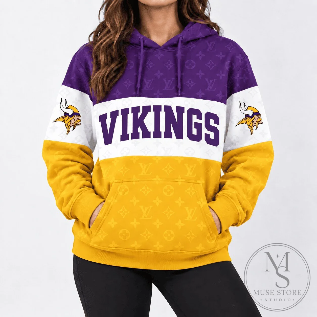 Minnesota Vikings Purple and Gold Monogram Pattern Hoodie