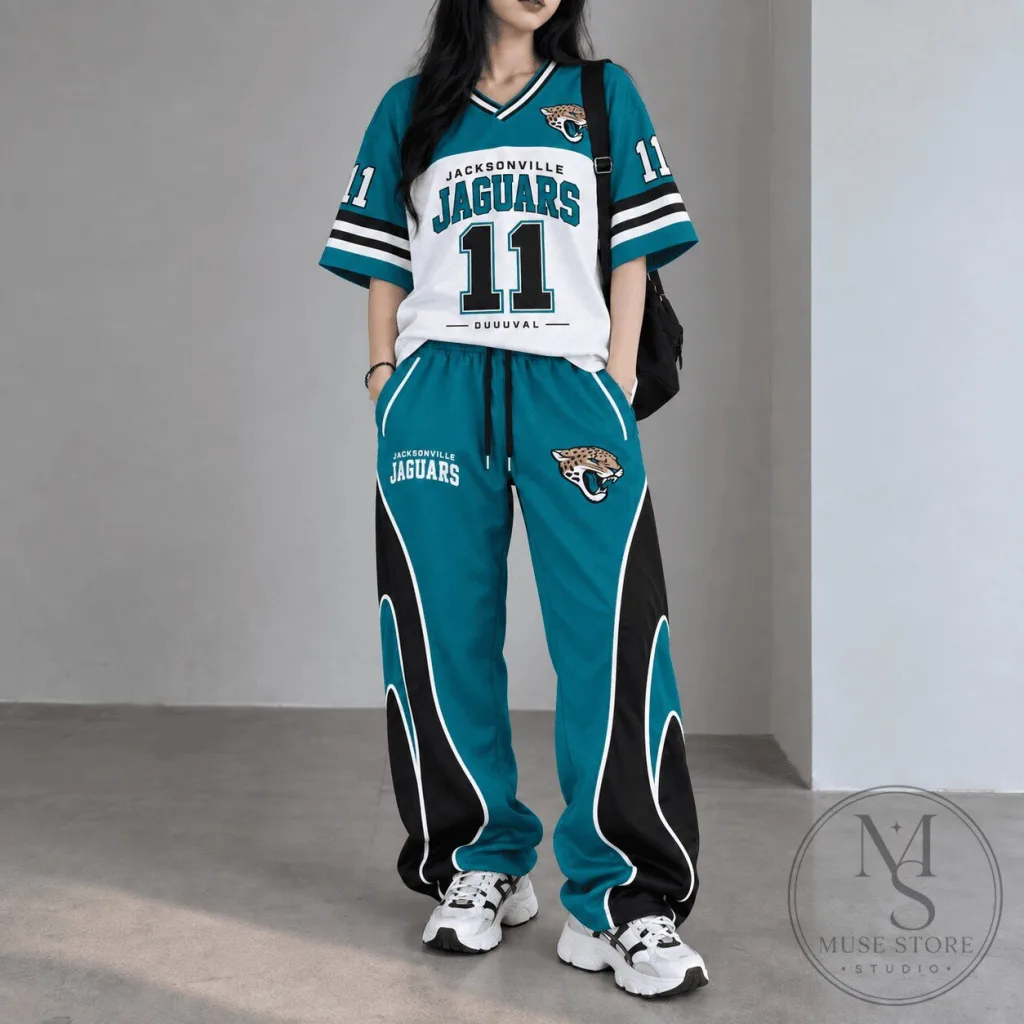 Jacksonville Jaguars NFL Team Spirit Flame Set Football Jersey and Pants Jacksonville Jaguars NFL Team Spirit Flame Set Football Jersey and Pants