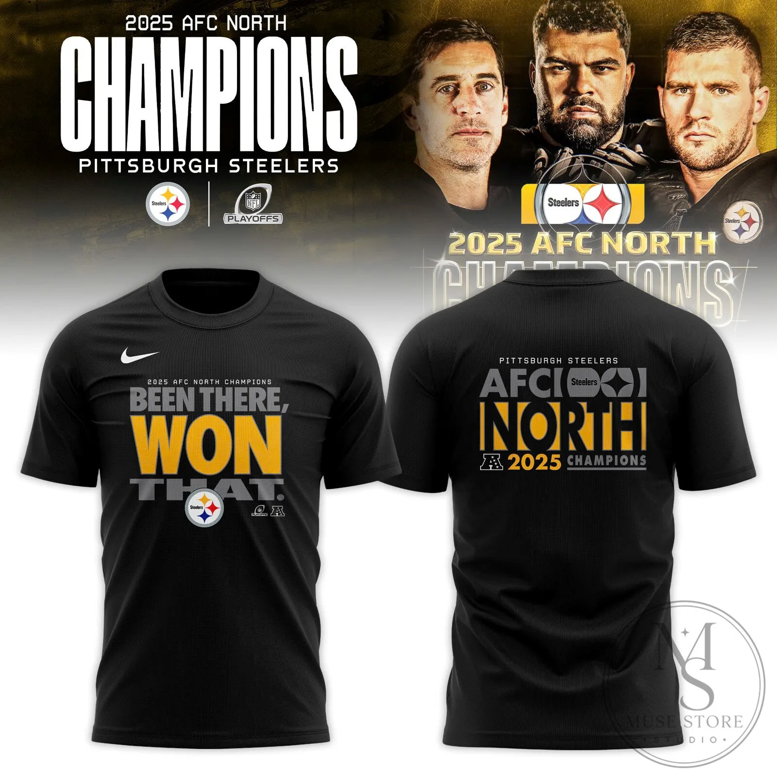 2025 AFC North Division Champions Locker Room Tee - Pittsburgh Steelers by BTF Trend