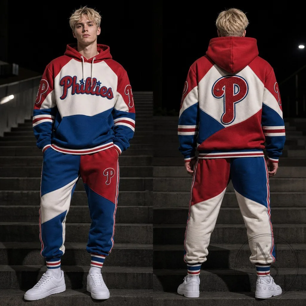 Philadelphia Phillies Red White Blue Colorblock Hoodie