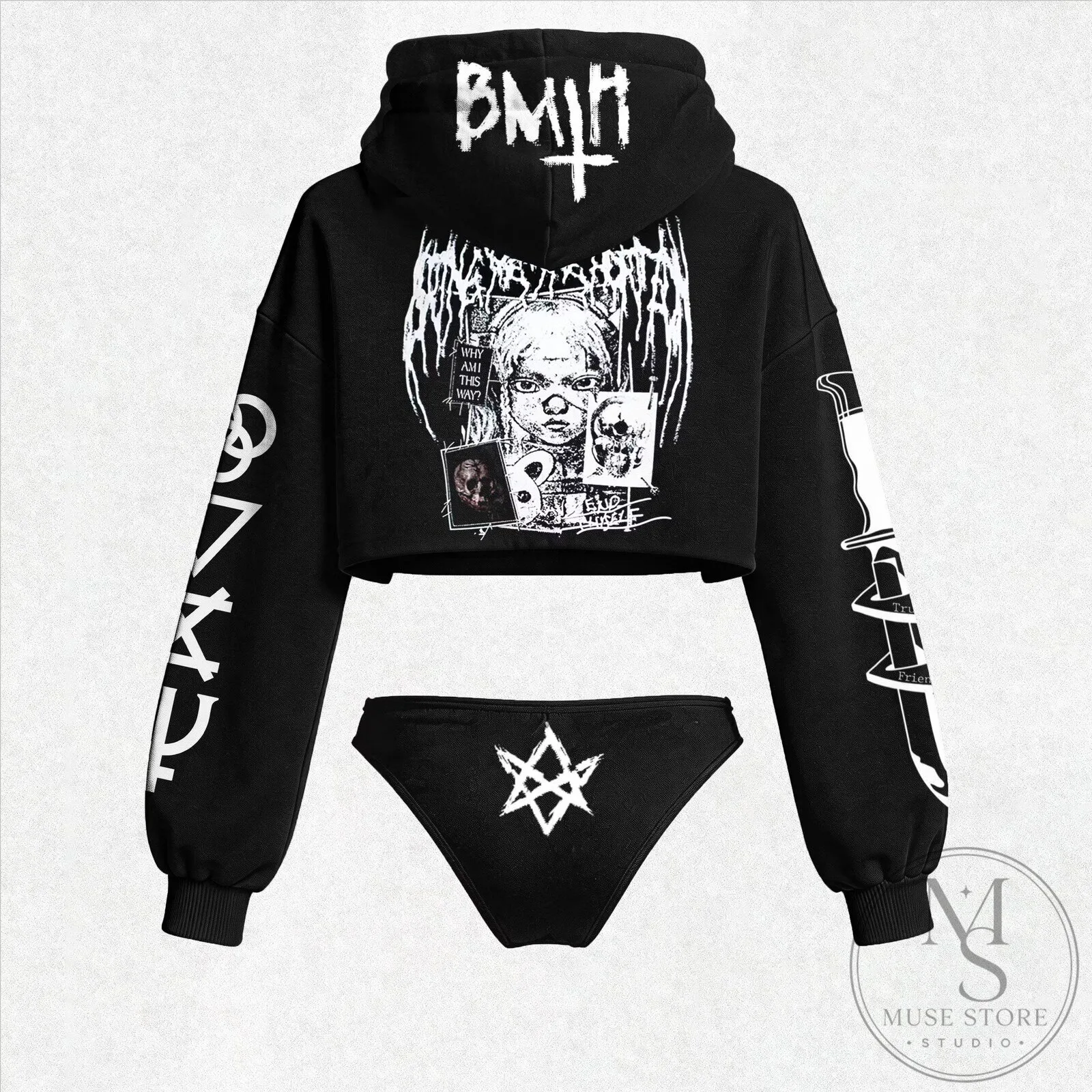 Bring Me The Horizon Cropped Hoodie and Thong Set with BMTH Logo
