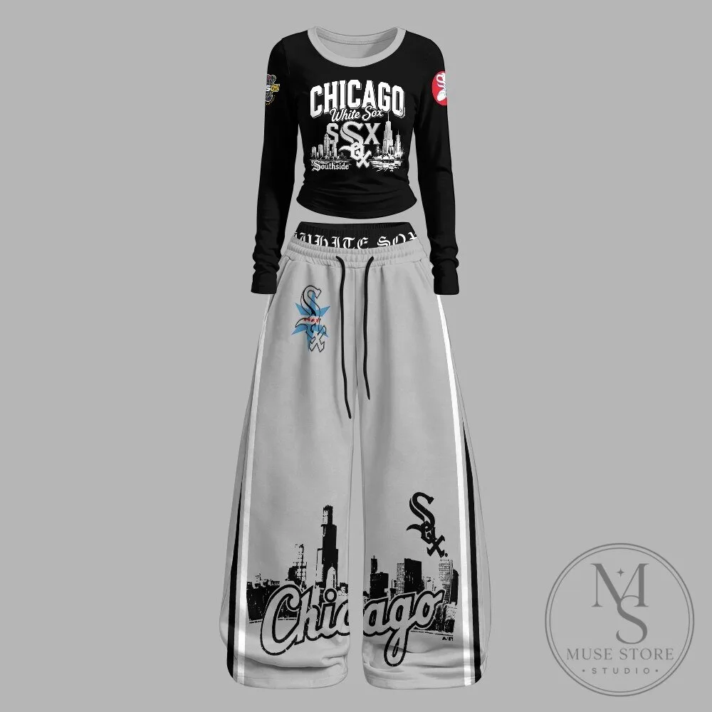 Chicago White Sox Baseball Team Long-Sleeve Shirt and Wide Leg Pants Set