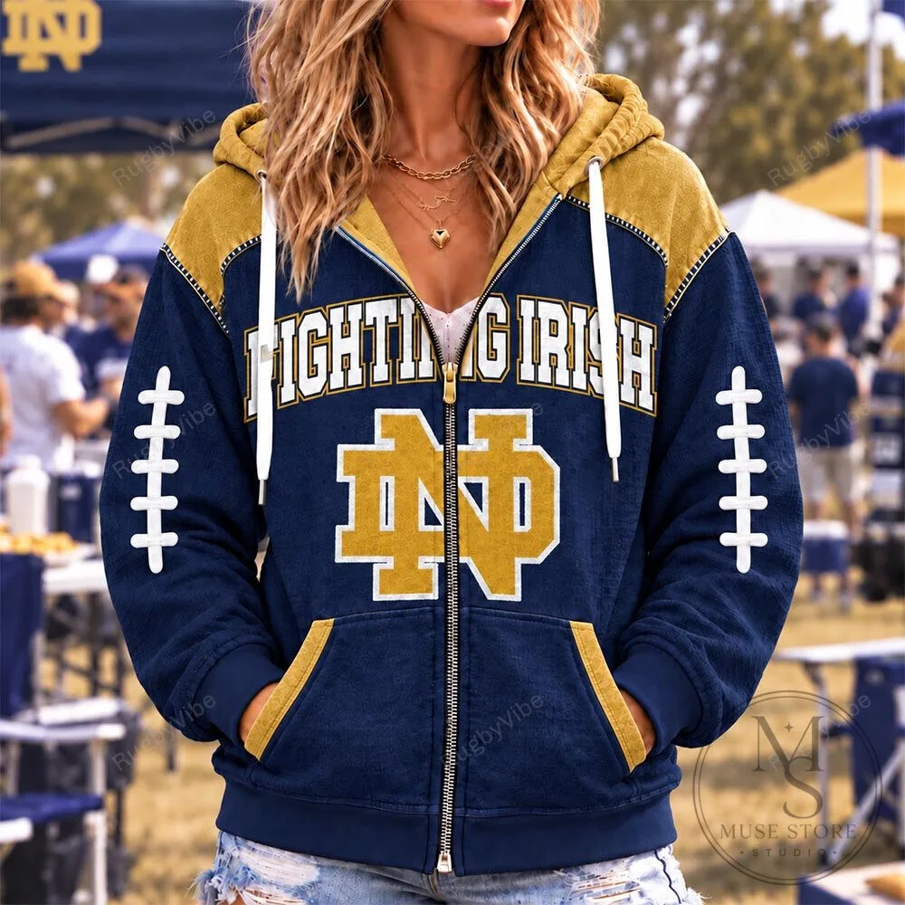 Notre Dame Fighting Irish Football Zipper Hoodie 2 Notre Dame Fighting Irish Football Zipper Hoodie
