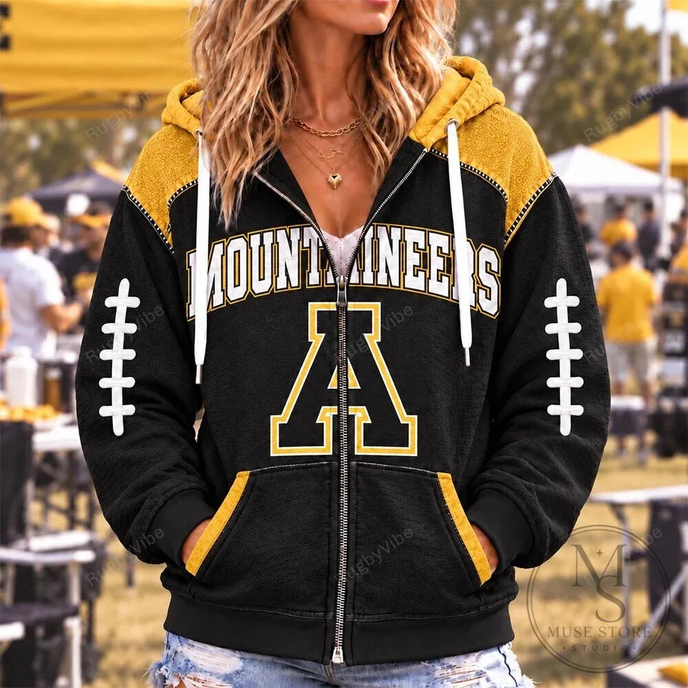 Appalachian State Mountaineers Football Team Black and Gold Full Zip Hoodie
