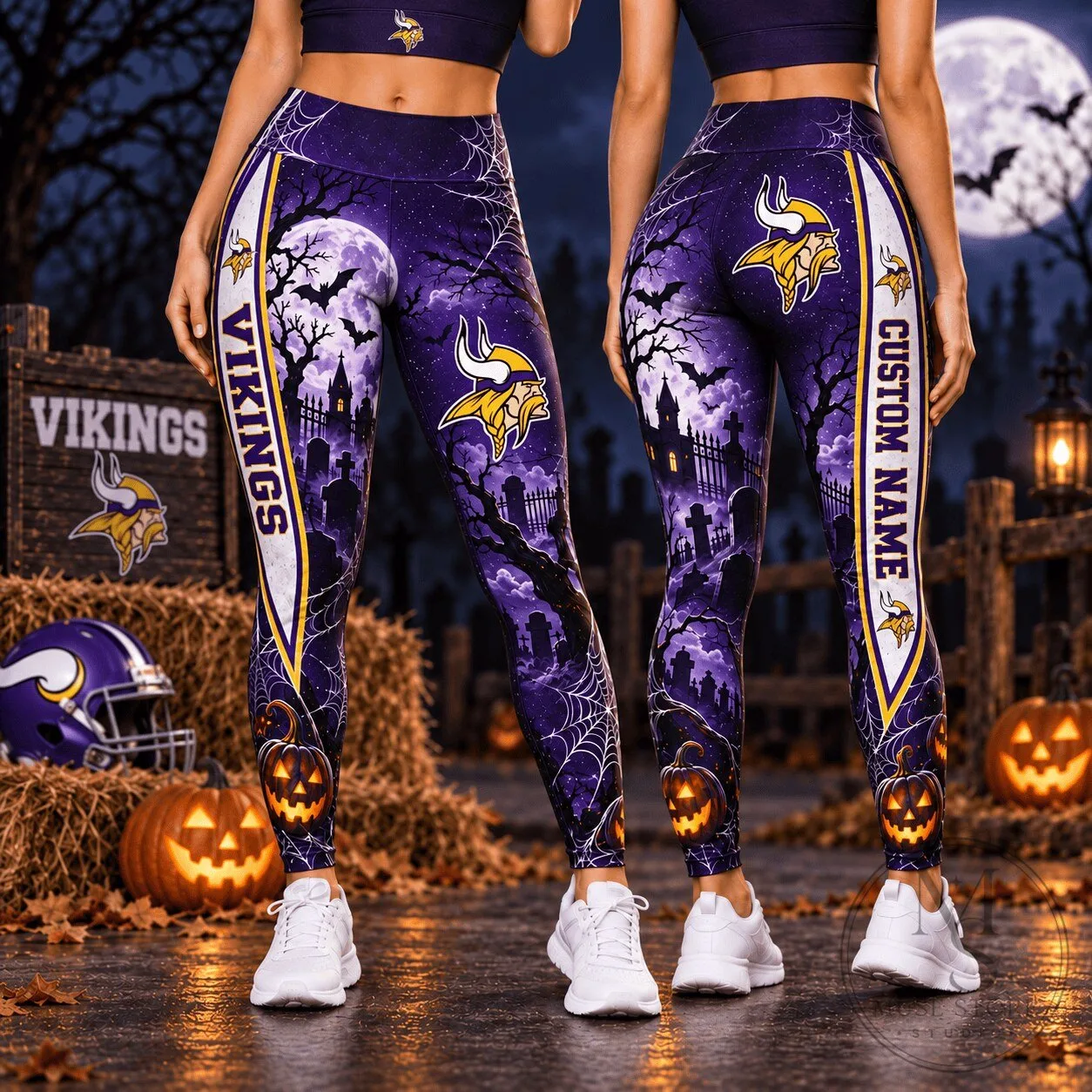 Minnesota Vikings Halloween Haunted Game Day Custom Name Leggings 2 Minnesota Vikings Halloween Haunted Game Day Custom Name Leggings