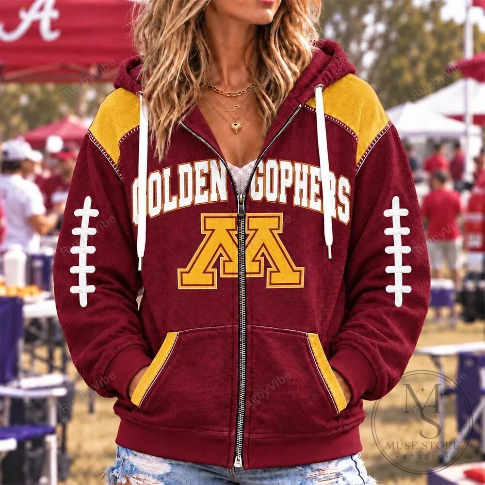 Minnesota Golden Gophers Football Team Maroon and Gold Full-Zip Hoodie 1 Minnesota Golden Gophers Football Team Maroon and Gold Full-Zip Hoodie