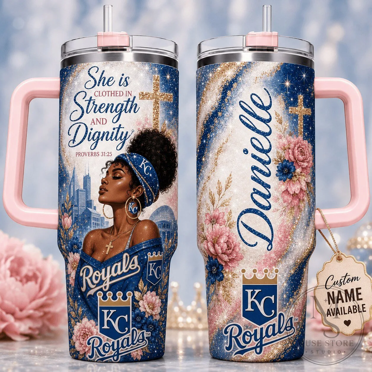 Kansas City Royals Baseball Personalized Tumbler for Women, Proverbs 31:25