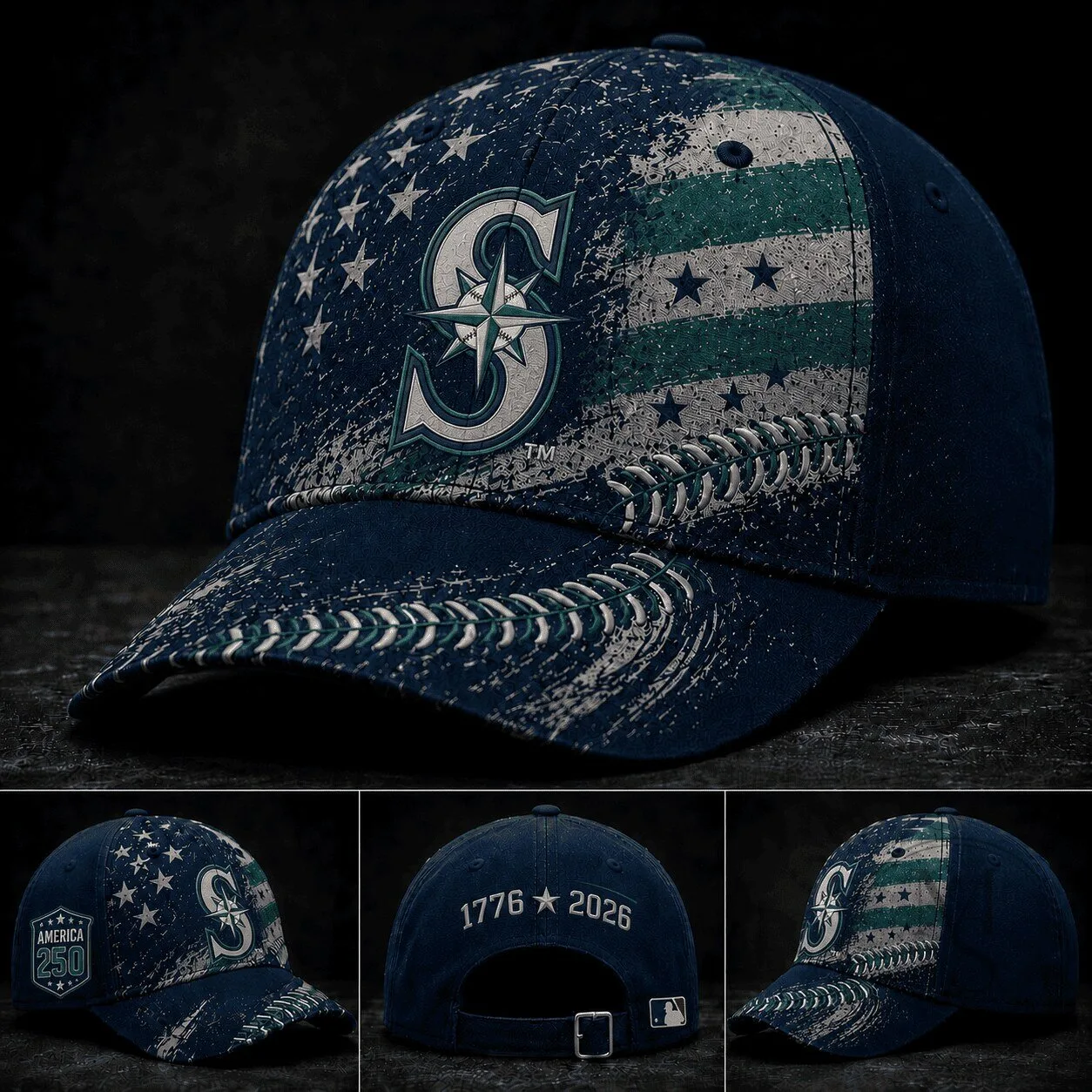 Distressed American Flag Hat for Seattle Mariners Baseball Team