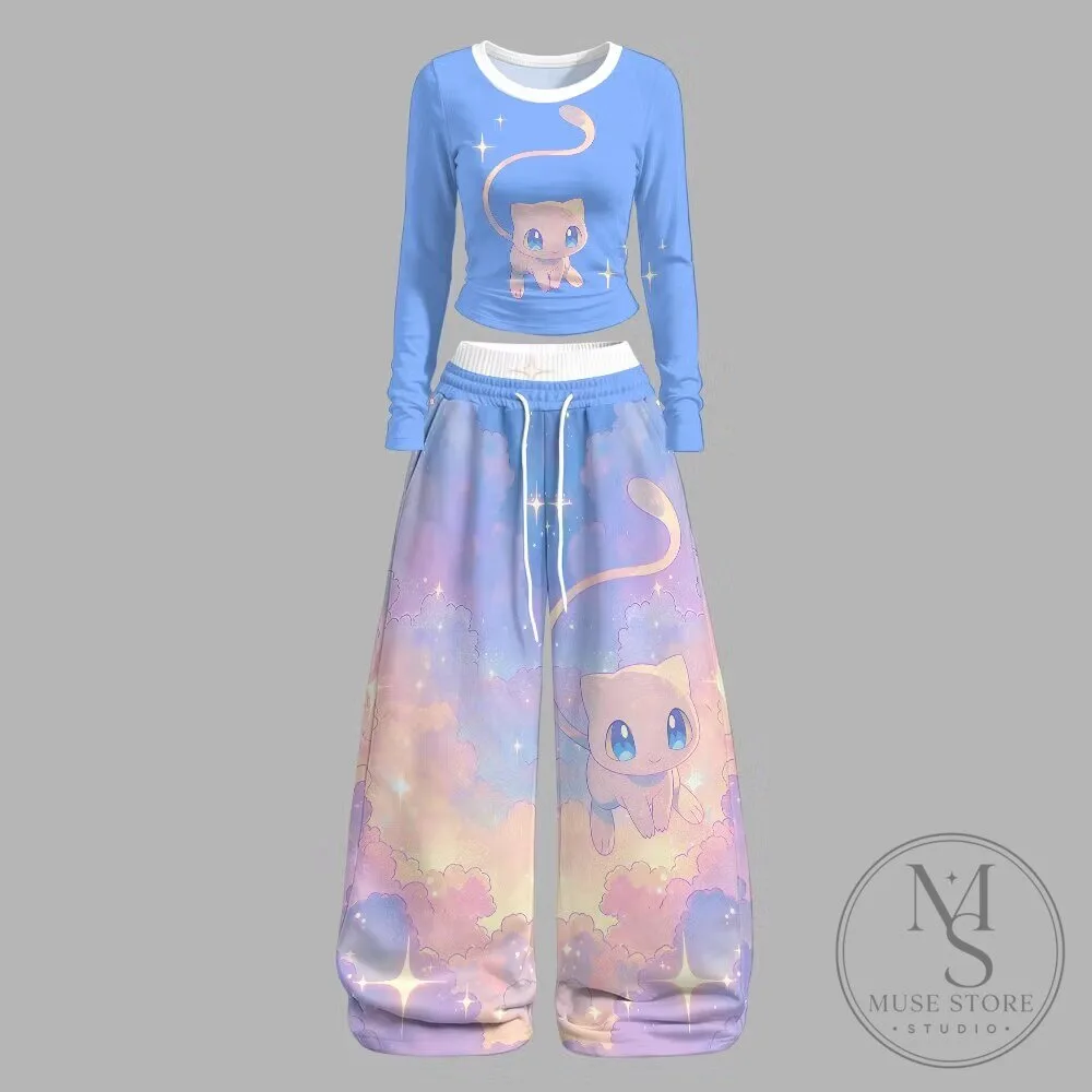 Mew Pokémon Character Long Sleeve Shirt and Pants Pajama Set