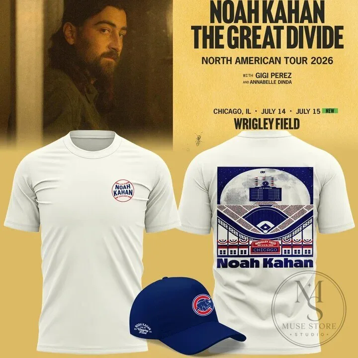 2026 The Great Divide Tour T-Shirt for Noah Kahan at Wrigley Field, Chicago Cubs