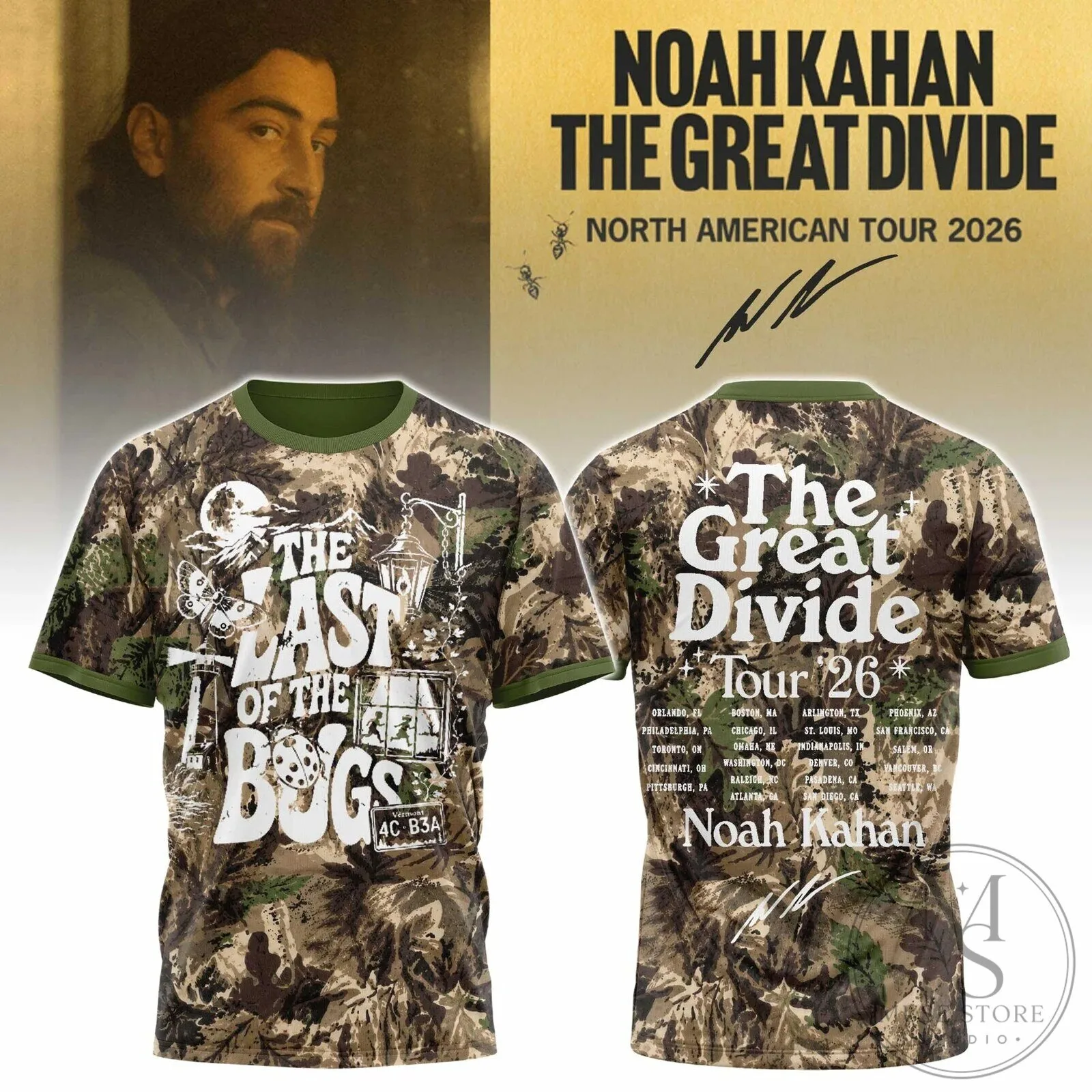 Noah Kahan The Great Divide Tour 2026 Camouflage Concert T-Shirt