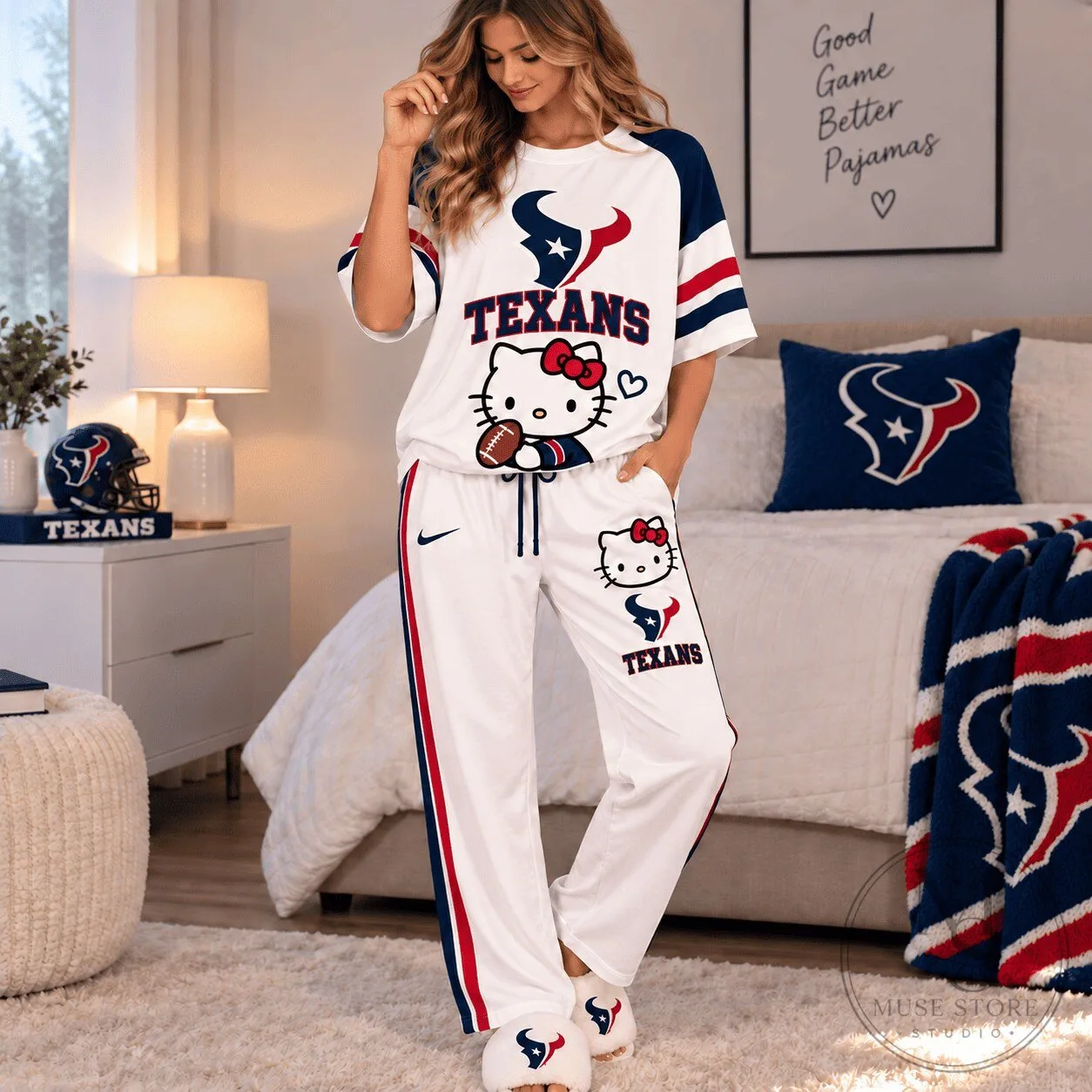 Houston Texans Hello Kitty Game Day Pajama Set 1 Houston Texans Hello Kitty Game Day Pajama Set