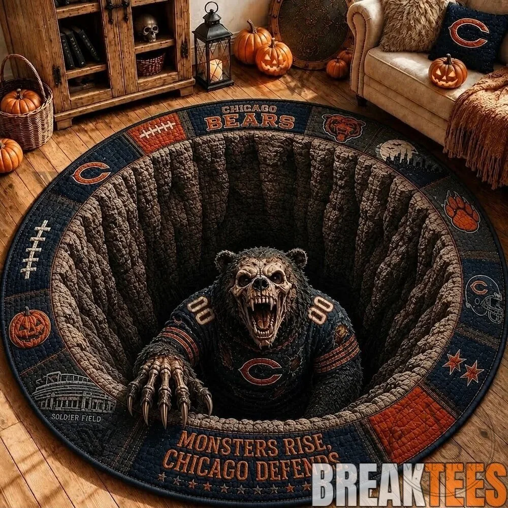 Halloween Round Area Rug featuring Chicago Bears Monsters Rise Design