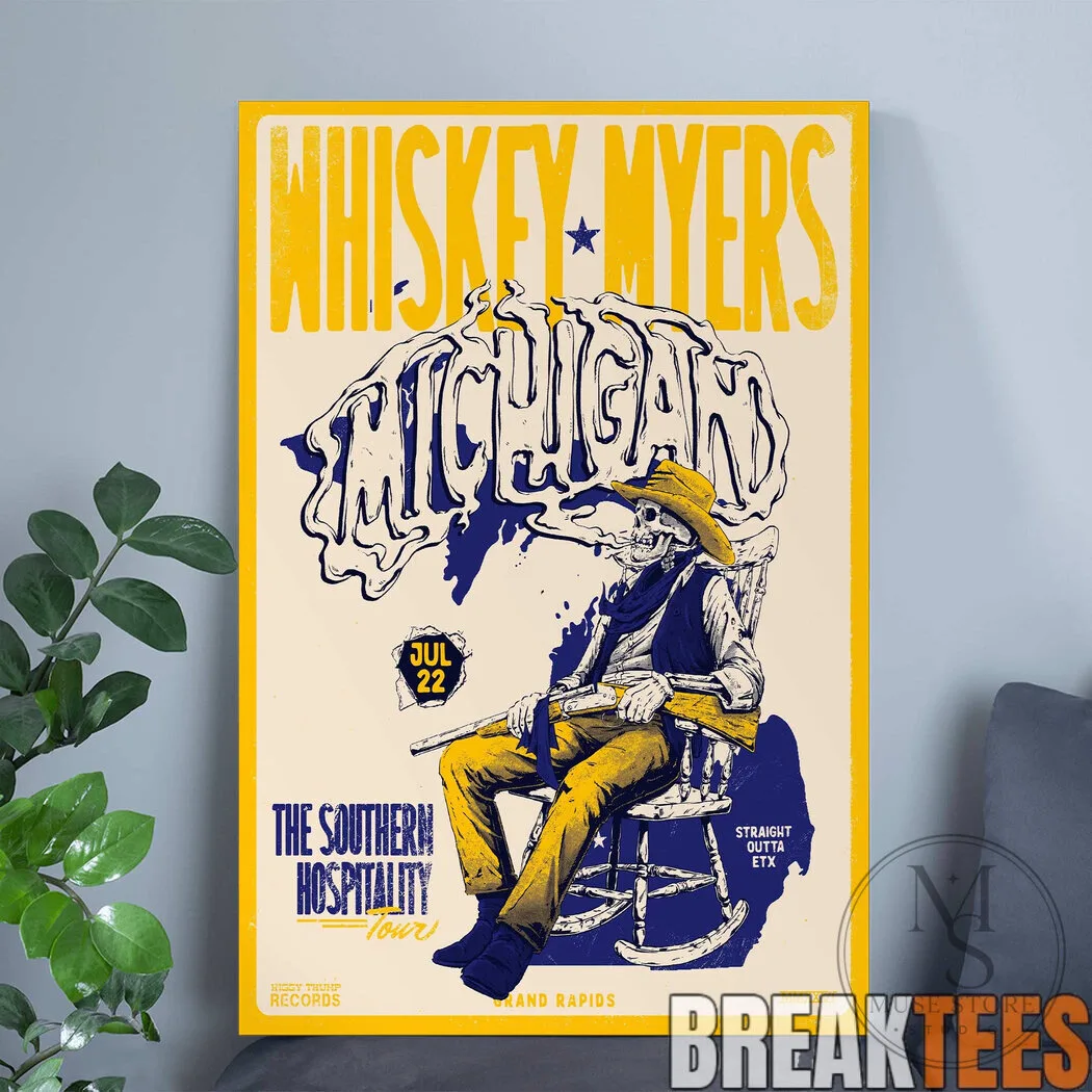 Whiskey Myers Southern Hospitality Tour Michigan Concert Poster Wall Art