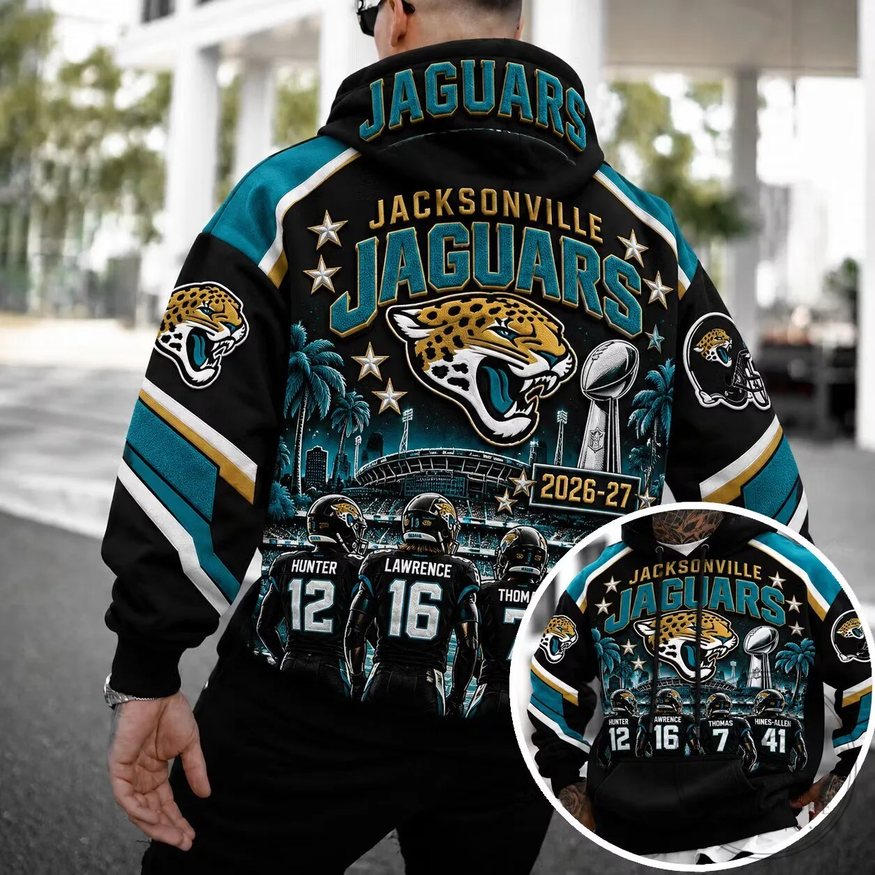 Jacksonville Jaguars Football Team Black and Teal Fan Hoodie