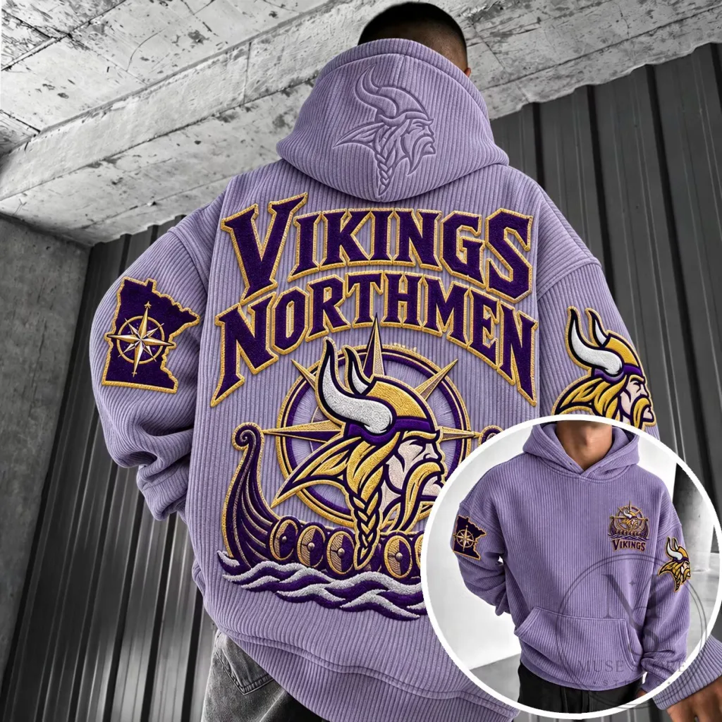 Minnesota Vikings Northmen Embroidered Corduroy Hoodie Minnesota Vikings Northmen Embroidered Corduroy Hoodie
