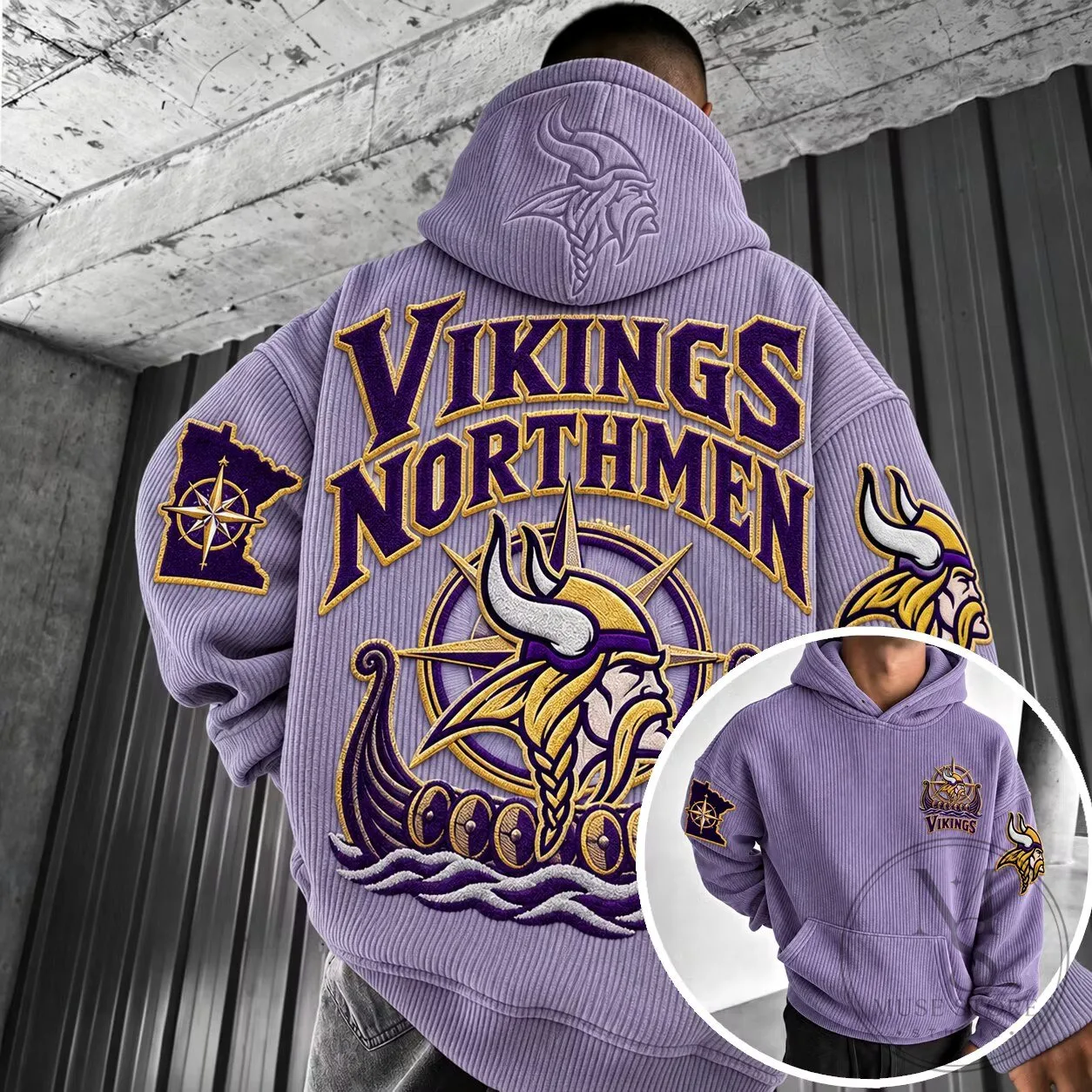 Minnesota Vikings Northmen Embroidered Corduroy Hoodie 1 Minnesota Vikings Northmen Embroidered Corduroy Hoodie