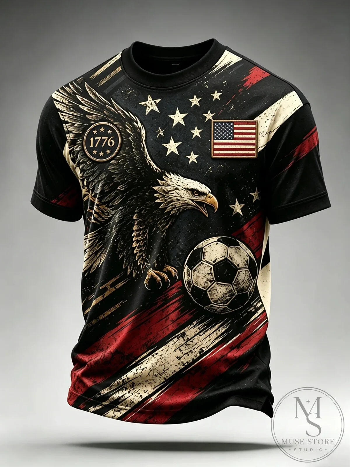USA Soccer Patriotic Eagle and Flag Graphic T-Shirt 1 USA Soccer Patriotic Eagle and Flag Graphic T-Shirt
