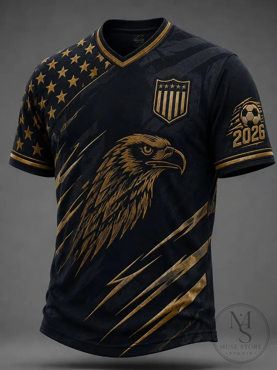USA Soccer 2026 Gold Eagle Stars and Stripes Football Jersey