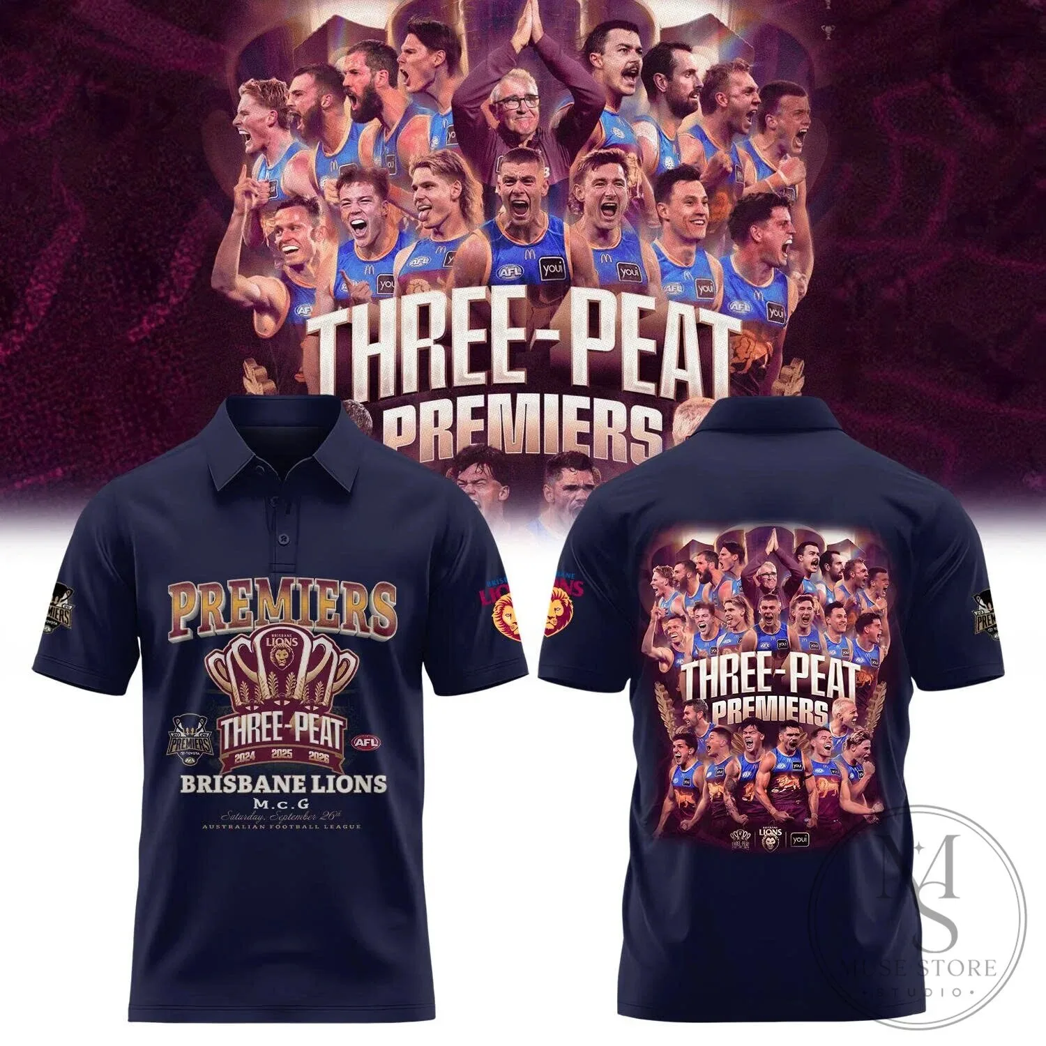 Polo Shirt for Three-Peat Premiers of Brisbane Lions in the Australian Football League