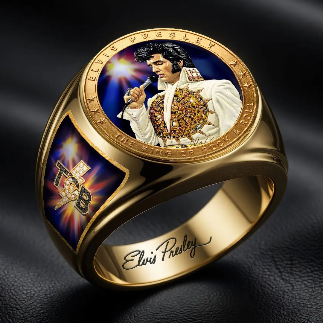 Elvis Presley The King of Rock and Roll Gold Tone Men's Ring